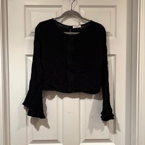 Black crop peasant top